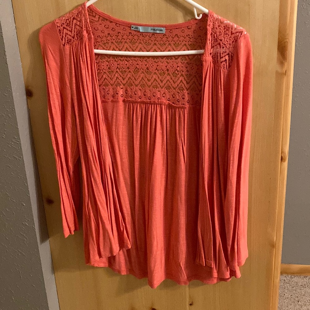 Coral Cover-Up with Lace Shoulder